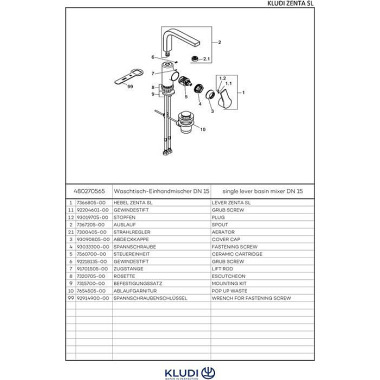 Kludi Waschtisch-Einhandm ischer ZENTA SL 48027, DN 15 chrom 480270565