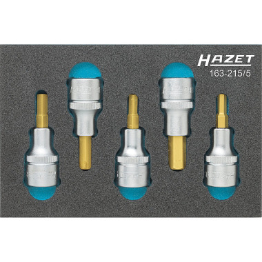 HAZET Schroevendraaier doppenset - vierkant hol 12,5 mm (1/2 inch) - binnenzeskant profiel - aantal gereedschappen: 5 163-215/5