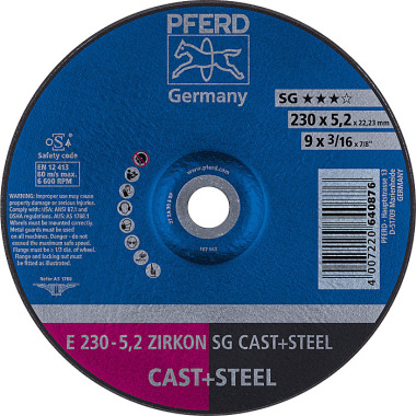 PFERD Slijpschijf E 230-5,2 ZIRKON SG CAST+STAAL 62223527