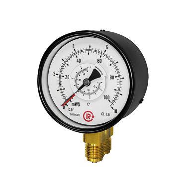 Riegler Drukverschilmeter, parallel, 2 x G1/2, 0 - 10,0bar, Ø 100 199336