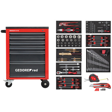 GEDORE rood gereedschapsset in gereedschapswagen MECHANIC rood 119 st. R21560001