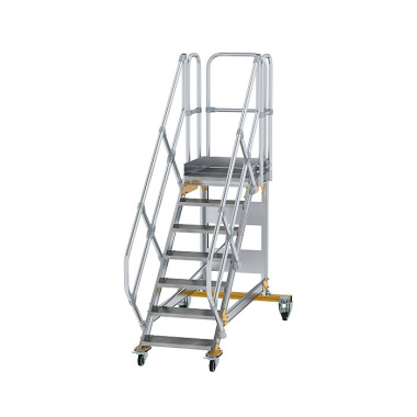 MUNK Platform stairs 45° movable step width 600 mm 7 steps Grooved aluminium 600767