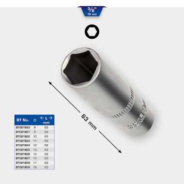 Brilliant  3/8" Steckschlüssel-Einsatz, lang, 63mm,  13mm BT021825