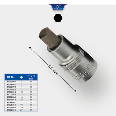 Brilliant  1/2" Innen-6-Kant Schraubendreher-Einsat z, 55mm, 7mm BT022862