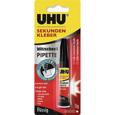 Sekundenkleber blitzschnell PIPETTE Control 3g farblos Tube UHU 45570