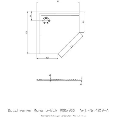 Hoesch Fünfeck-Duschwanne MUNA ultraflach 900x900x 30mm we 4219xA.010