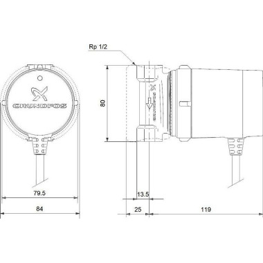 Grundf Zirkulationspumpe COMFORT 230 V, Rp 1/2", 8 0mm 15-14 B DACH 97989265