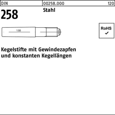 Kegelstift DIN 258 Gewind ezapfen 10x 75 Stahl 100 Stück 002580000100075