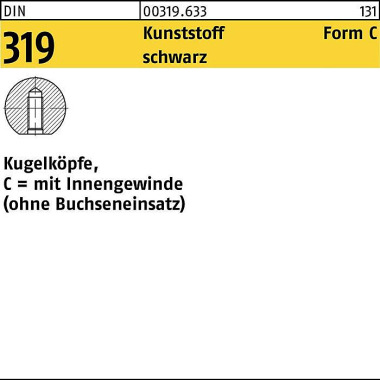 Kugelknopf DIN 319 FormC 16 M4 Ku. sw 25 Stück 003196330160004