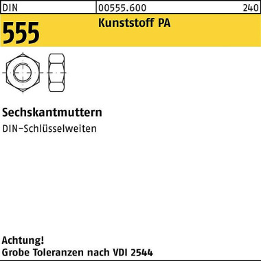 Sechskantmutter DIN 555 M 4 Polyamid 200 Stück 005556009040000