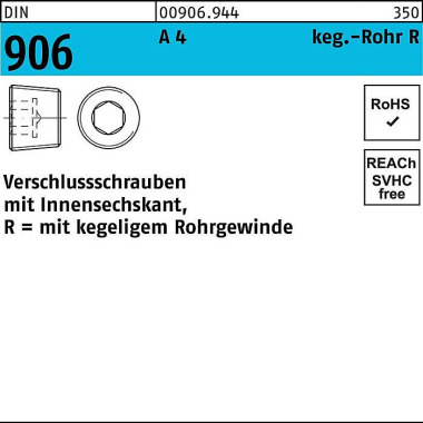 Verschlußschraube DIN 906 Innen-6kt R 1 A 4 1 Stüc k 009069441000000