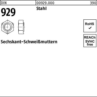 Sechskantanschweißmutter DIN 929 M16 Stahl 100 Stü ck 009290000160000