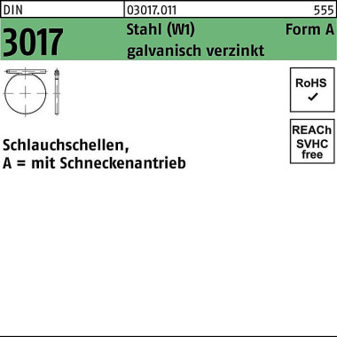 Schlauchschelle DIN 3017 W1 FormA 10- 16/9 C7 Stah l galv.verz. 100St. 030170110160009