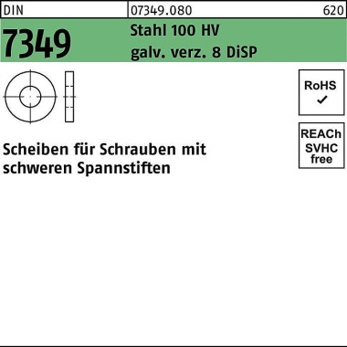 Scheibe DIN 7349 21x 44x 8 Stahl 100HV galv.verz. 8 DiSP 25 Stück 073490800210000