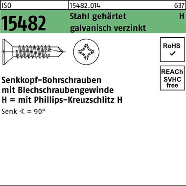 Senkbohrschraube ISO 1548 2 PH ST 3,5x19-H Stahl ge härtet galv.verz. 1000St. 154820140035019