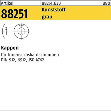 Kappe R 88251 f.Innen-6kt 6 M8 Ku. grau 500 Stück 882516300060000