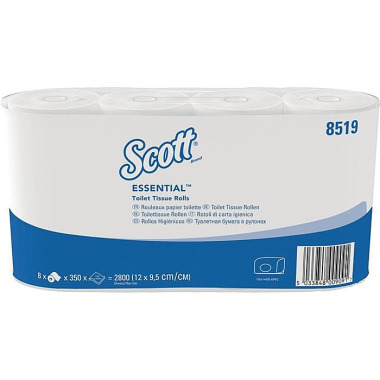 Toilettenpapier SCOTT® ESSENTIAL 8519 2-lagig,Kleinrollen 64 RL a 350 Blätter=22400 Blätter