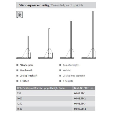 LOKOMA upright shelf feet, 750 high 1 pair, single-sided, 250 KG TK 00.08.5141