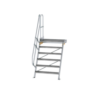 MUNK Stairs with 60° platform, step width 1,000 mm 6 steps Grooved aluminium 600406