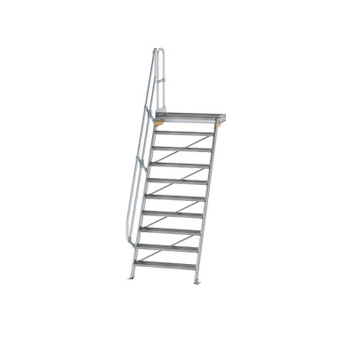 MUNK Stairs with 60° platform, step width 1,000 mm 10 steps Grooved aluminium 600410