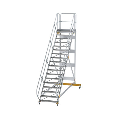 MUNK Platform stairs 45° movable step width 1,000 mm 18 steps Grooved aluminium 600818