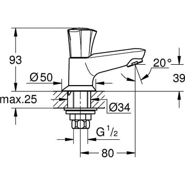 Grohe Standventil COSTA 1 /2", Auslaufhöhe Unterkan te 39mm chrom 20404001