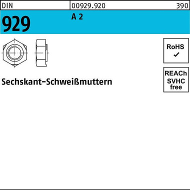 Sechskantanschweißmutter DIN 929 M5 A 2 100 Stück 009299200050000