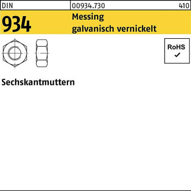 Sechskantmutter DIN 934 M 3,5 Messing galv. vernick elt 1000 Stück 009347300035000