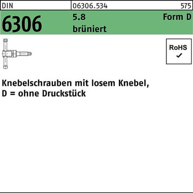 Knebelschraube DIN 6306 l osen Knebel DM 10x 40 5.8 brüniert 1 Stück 063065340100040