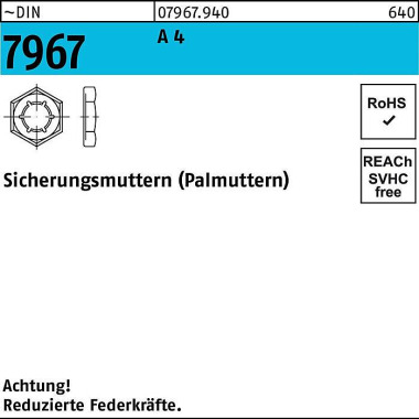 Sicherungsmutter DIN 7967 M16 A 4 100 Stück 079679400160000