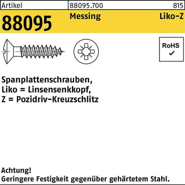 Spanplattenschraube R 880 95 Liko PZ 4x 35-Z Messin g 1000 Stück 880957000040035