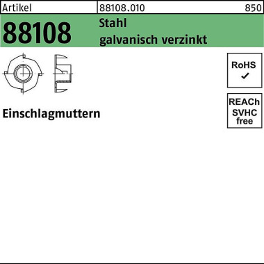 Einschlagmutter R 88108 M 6x 9x 7,3 Stahl galv.verz . 200 Stück 881080100060009