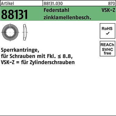 Sperrkantring R 88131 VSK -Z 4x7x1,2 Federstahl zin klamellenb. 10000St. 881310300040000