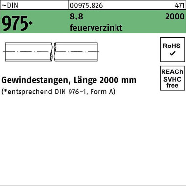 Gewindestange DIN 975 M12 x 2000mm 8.8 feuerverz. 1 Stück 009758260120000