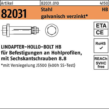 Hohlraumdübel R 82031 6-k tschraube HB 20-1 (90/34) 8.8 galv.verz. 1St. LIND APTER 820310100200001