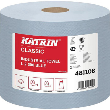 Putztuchrolle Katrin Classic L 2 L360xB220ca.mm blau 2-lagig 2 RL/VE ELOS 481108