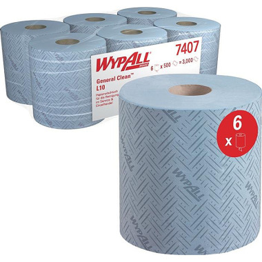 Putztuch WYPALL L10 7407 L380xB183ca.mm blau 1-lagig,perforiert,RCS WYPALL