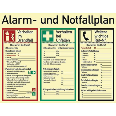 Alarm-/Notfallplan ASR A1.3/DIN EN ISO 7010/DIN 67510 L620xB480mm Ku. 57279