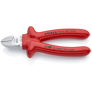 Knipex Diagonal Cutter chrome plated with dipped insulation, VDE-tested 160mm 70 07 160