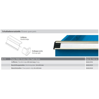 LOKOMA ALUMINIUM HANDLE STRIP 645 LONG, SUITABLE FOR RS 717 00.02.0116