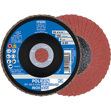 PFERD POLIFAN flap disc PFF 100 A-COOL 60 SG INOX+ALU/16.0 67656100