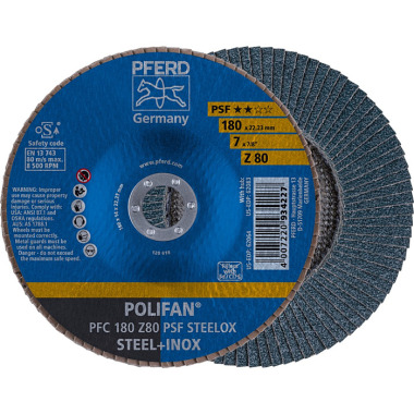 PFERD POLIFAN flap disc PFC 180 Z 80 PSF STEELOX 67768185