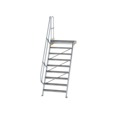 MUNK Stairs with 60° platform, step width 1,000 mm 9 steps Grooved aluminium 600409