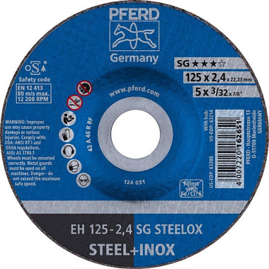 Trennscheibe SG STEELOX D125x2,4mm gekr.INOX Bohr.22,23mm PFERD 61341222