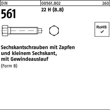 Sechskantschraube DIN 561 Zapfen BM 6x 20 22 H (8. 8) 100 Stück 005618020060020