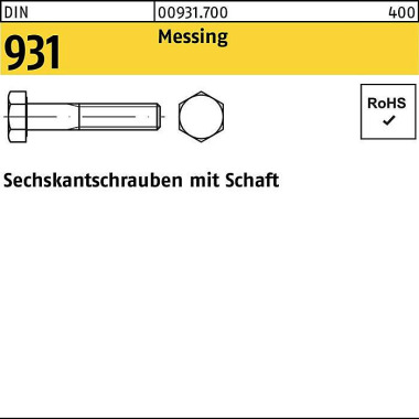 Sechskantschraube DIN 931 Schaft M8x 60 Messing 10 0 Stück 009317000080060