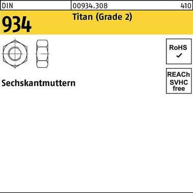 Sechskantmutter DIN 934 M 16 Titan (Grade 2) 25 Stü ck 009343080160000