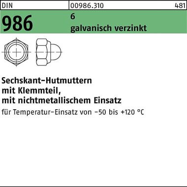 Sechskanthutmutter DIN 98 6 Klemmteil M6 6 galv.ver z. 1000 Stück 009863100060000