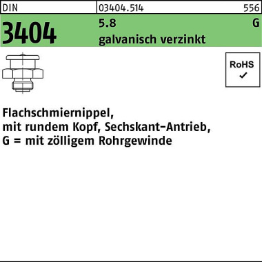 Flachschmiernippel DIN 34 04 rundem Kopf/6-kt G 3/8 -22 SW 22 5.8 galv.verz. 25St. 034045140380022