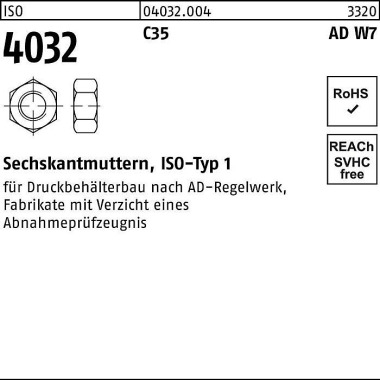 Sechskantmutter ISO 4032 M36 1.0501 (C35) AD W7 10 Stück 040320040360000